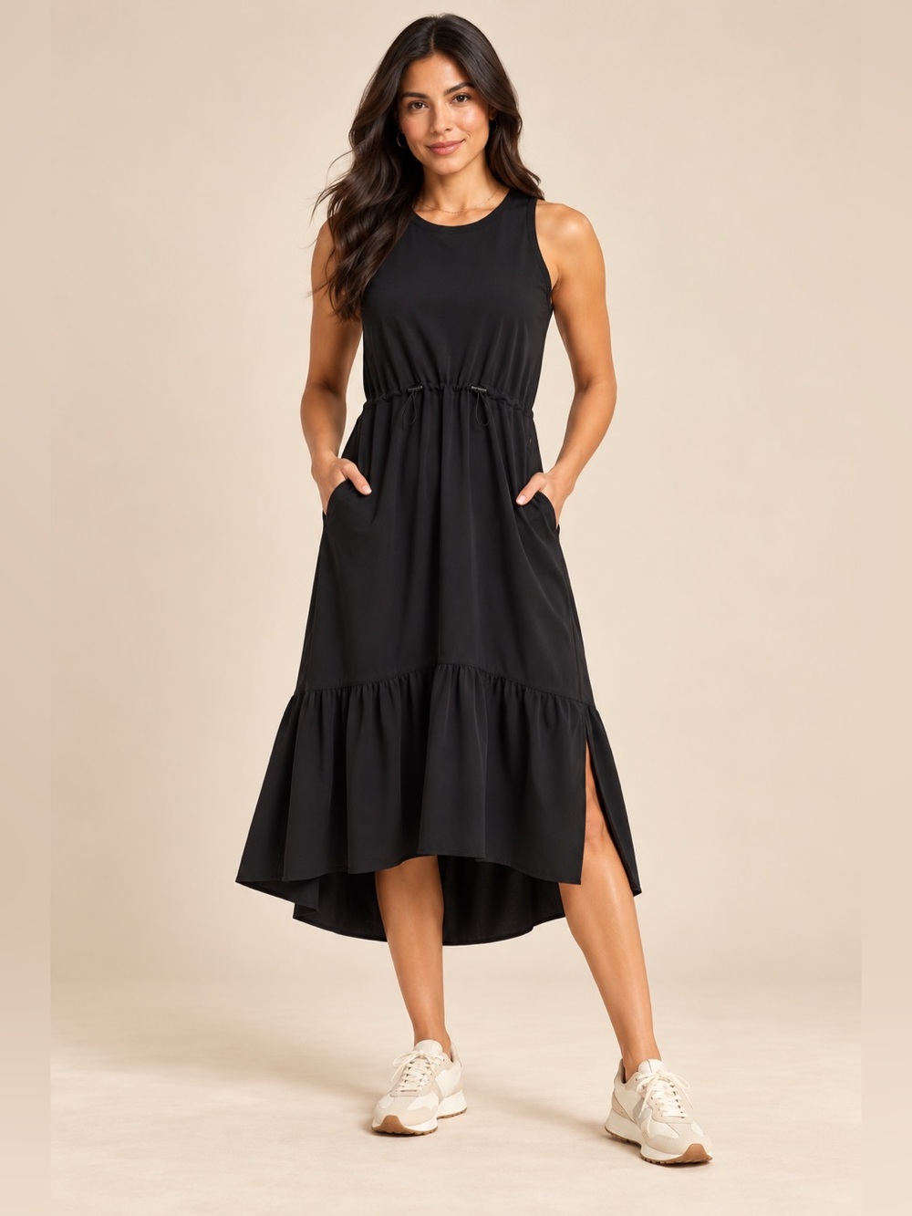 ZELLA Sleeveless Black High-Low Tiered Midi Dress NWT